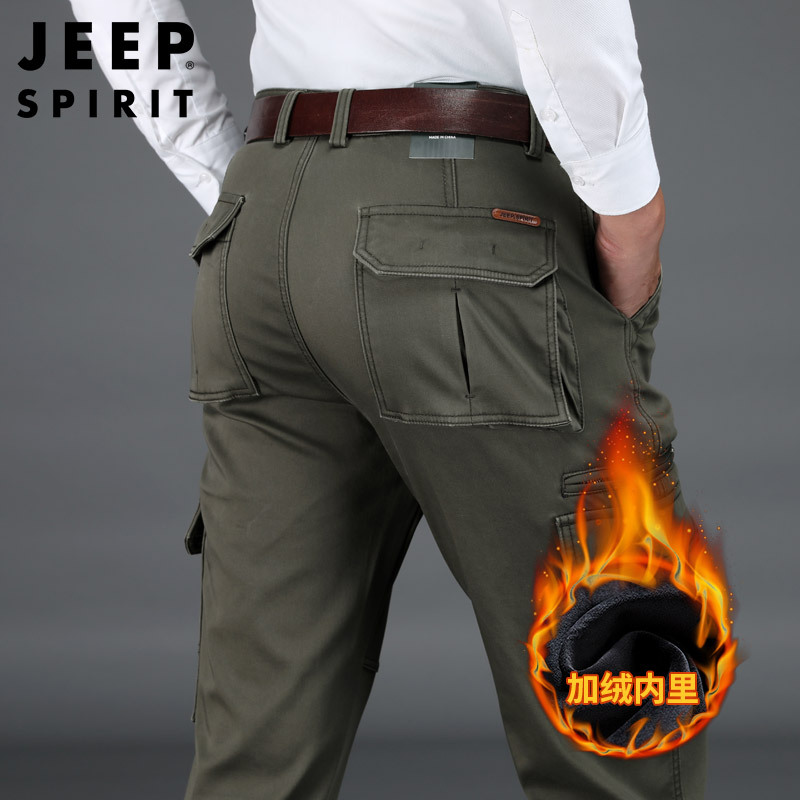 JEEP SPIRIT吉普专卖男士加厚加绒休闲裤防风御寒军旅款宽松多口袋弹力大码中腰长裤