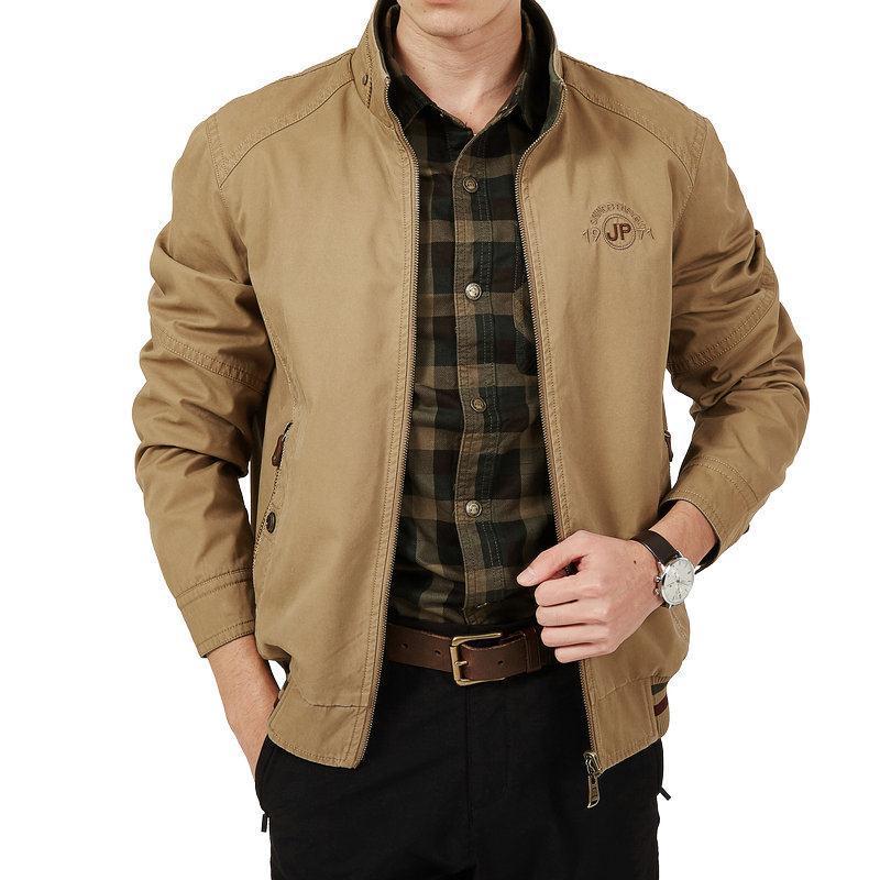 休闲夹克男春秋季薄款两面穿中年男士外套爸爸装纯棉大码