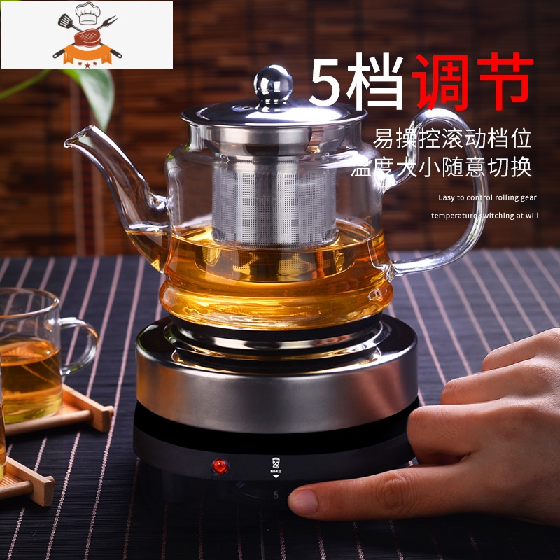 煮茶器玻璃泡茶壶小型蒸汽加热电陶炉家用普洱茶具套装泡茶器茶壶 圆肚蒸茶壶700ML+电热炉 敬平高清大图