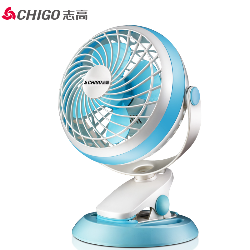 志高(CHIGO)电风扇家用迷你2档可摇头夏季桌面小风扇宿舍车载4叶台夹扇壁扇电扇USB充电风扇FO-18C3蓝白色