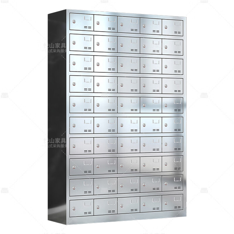 悦山不锈钢餐具碗柜食堂员工多门储物柜304不锈钢50门钥匙锁YSOA11FO50MW304Y