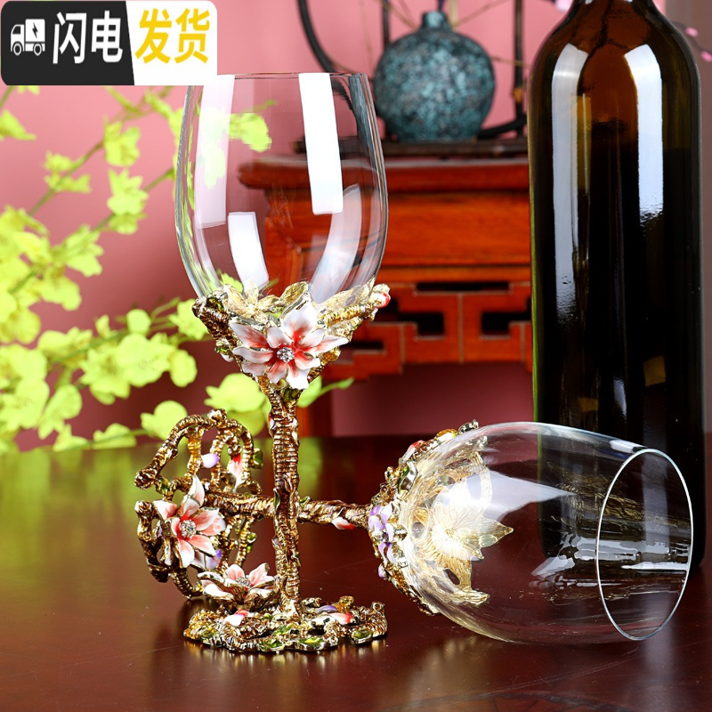 三维工匠水晶红酒杯套装醒酒器家用高脚杯创意个性欧式葡萄酒杯 [黄色绸缎礼盒]百合醒酒器+百合酒杯350X2高清大图