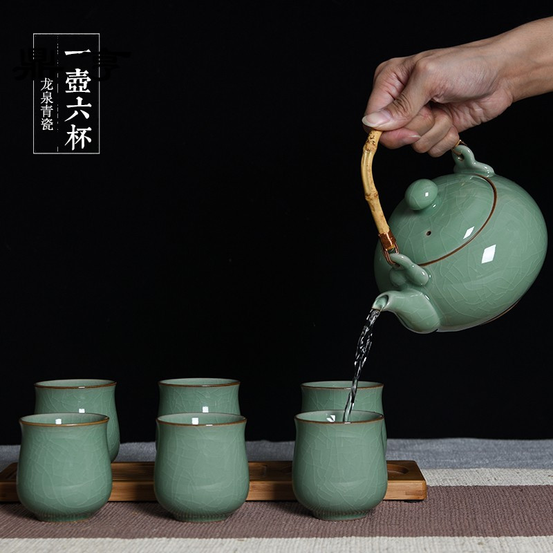 鼎亨龙泉青瓷茶壶 陶瓷提梁壶 大号泡茶壶大容量沏凉水壶套装单壶