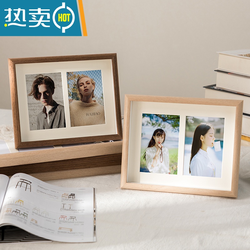 敬平简约创意相框摆台加洗照片四连组合相架情侣婚纱宝宝6寸相片像框 三联白橡木色(可放三张6寸照片10*15cm) 相框+高清大图