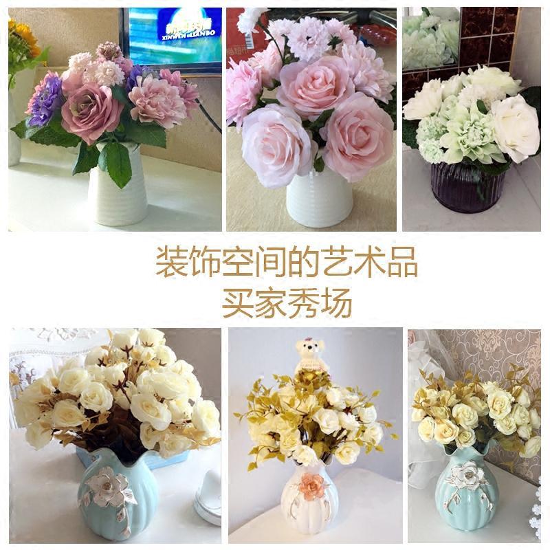 干花花瓶摆件陶瓷ins文艺仿真花摆设f现代简约客厅餐桌插花小清新 三维工匠 条纹小花瓶