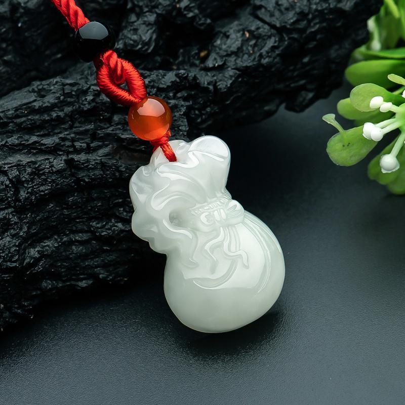 老庙黄金和田玉吊坠精致钱袋白玉挂件玉坠