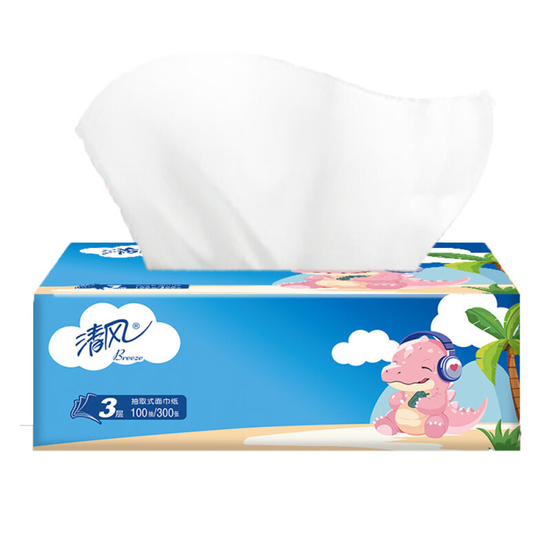 清风抽纸小恐龙ip纸巾3层100抽24包整箱 BR40AB-24包*高清大图