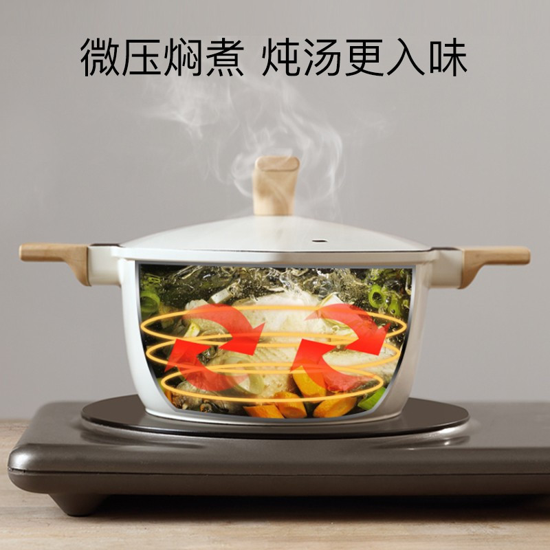 卡特马克汤锅不粘锅24cm枫叶六角锅家用煲汤锅炖锅带盖加厚明火煤气燃气灶电磁炉通用大容量煮面汤锅