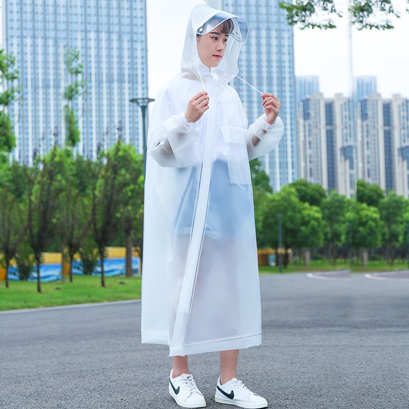 【补贴10%】雨衣长款全身防暴雨单人男女外套时尚透明电动车电瓶车自行车雨披 XL_白色加长【双帽檐+加长遮脚+斜拉链】