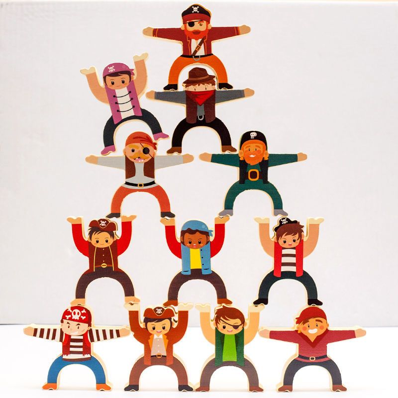 叠高积具早教36岁智力开发平衡叠叠游戏大力士叠叠高12小人1个摩托车