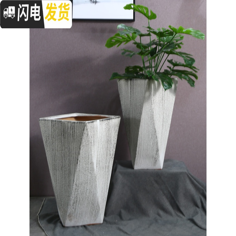 三维工匠北欧高筒陶瓷花盆特大大 大号家用创意君子兰盆景阳台托盘室 麻点-褐色[送托盘、垫片] 大花盆容器高清大图