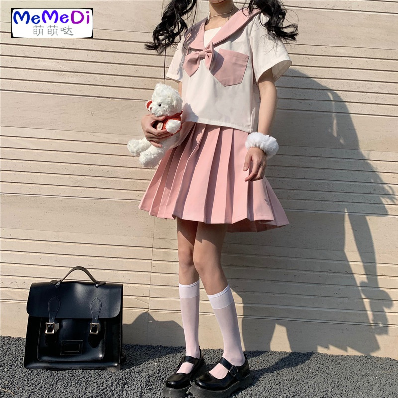 夏季系可粉色jk套装服裙少女学风女软妹两件套学生百褶裙