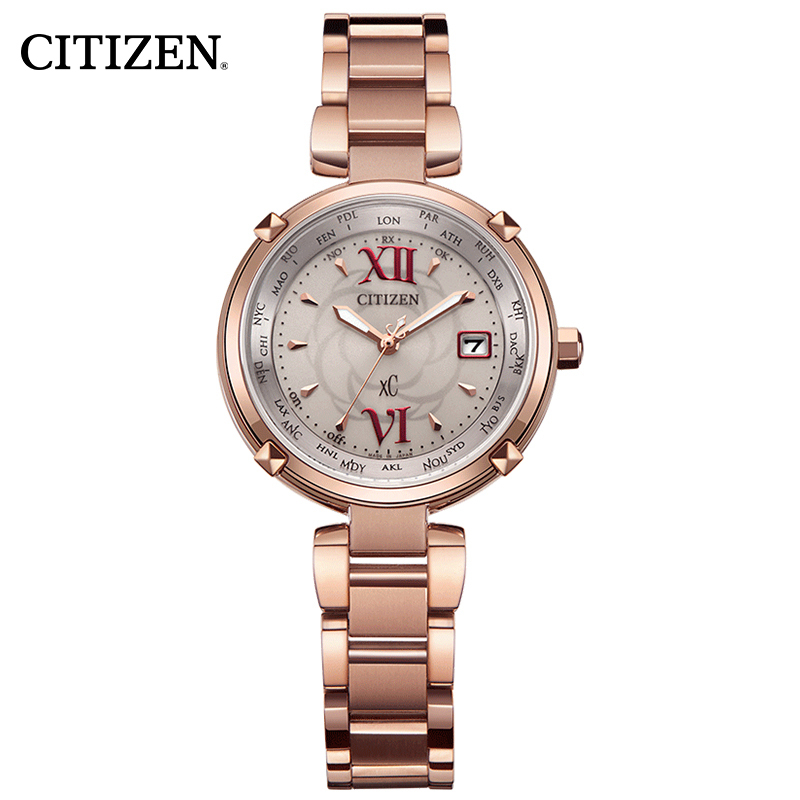 西铁城（CITIZEN）手表光动能多局电波万年历钛合金表带表壳商务时尚女表EC1048-54W