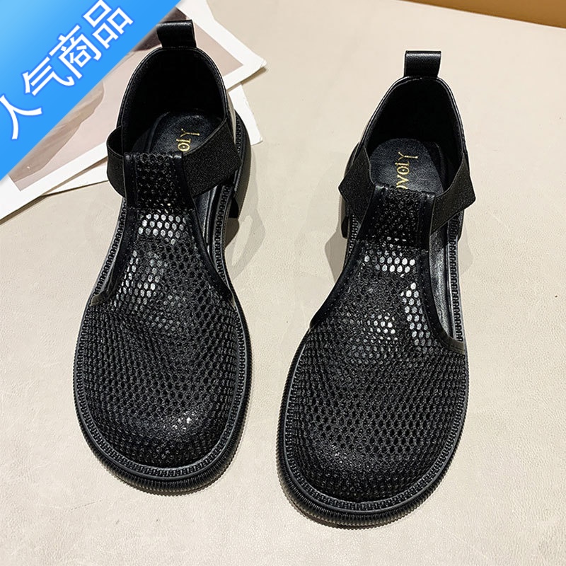 SUNTEK小众凉鞋女2023年夏季新款百搭网红时尚透气粗跟包头松紧百夏NK高清大图