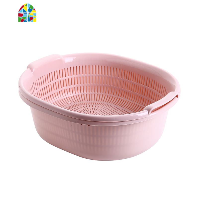 家用洗菜篮子洗菜盆漏盆厨房双层沥水篮塑料淘米器水果盘 FENGHOU 北欧蓝色
