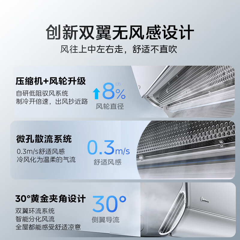 美的空调 无风感Pro 1.5匹新一级能效家用卧室空调挂机双翼无风感 省电升级 KFR-35GW/N8WF1PRO高清大图