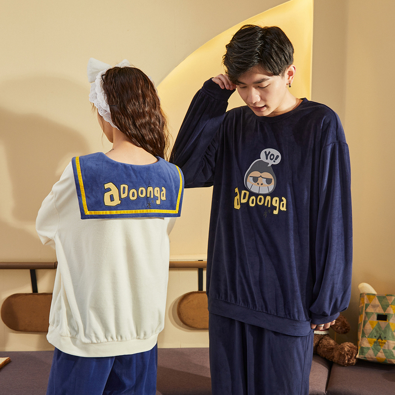 [2.5折价97元]屁屁猩联名唐狮秋冬新款情侣家居服男女加绒睡衣长袖长裤