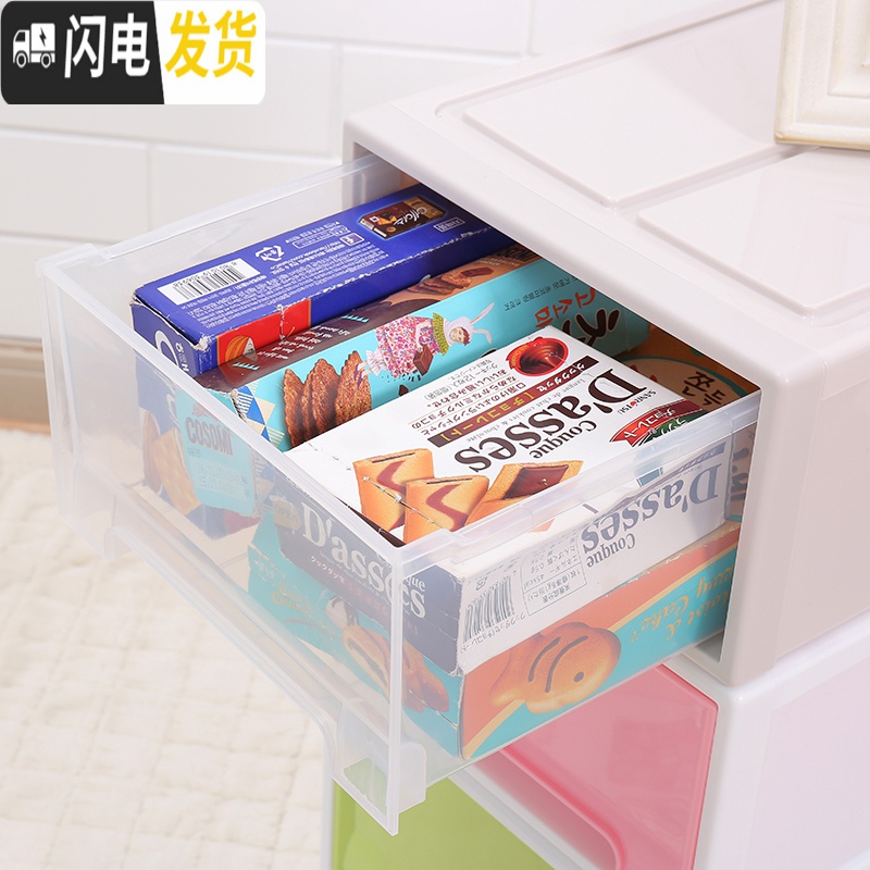 三维工匠彩色抽屉式收纳盒衣柜整理箱收纳箱塑料宝宝储物学生柜子隐私储物 不透明粉色5号高清大图