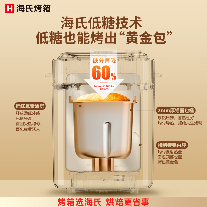 海氏(Hauswirt)A5全自动面包机家用多功能智能早餐和面发酵烘焙烤吐司三明治机高清大图