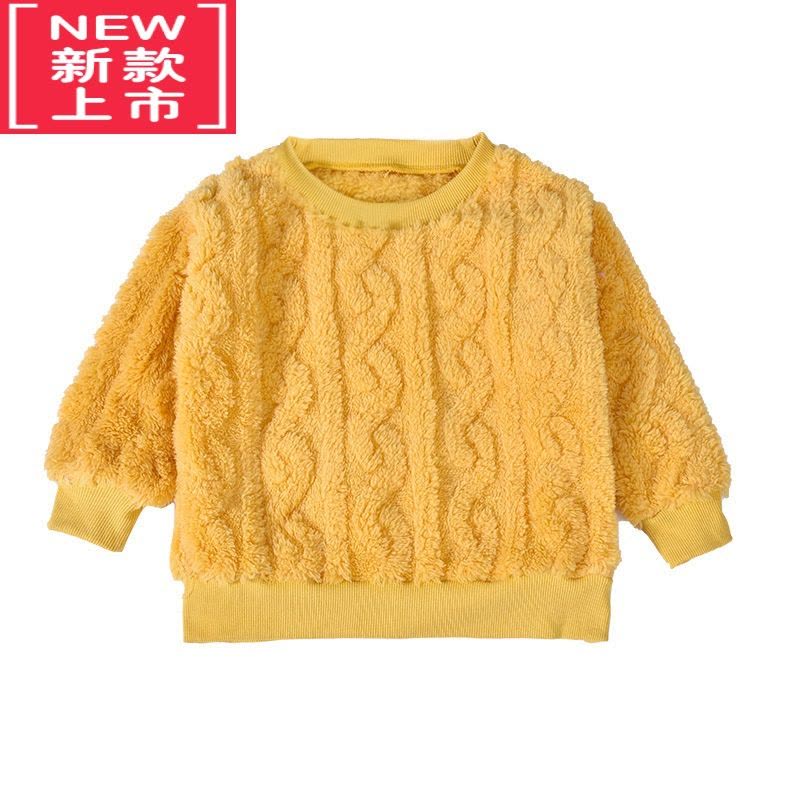 可莉允儿童加绒毛衣2022秋冬新款中小男女童纯色提花加厚套头宝宝打底衫图片