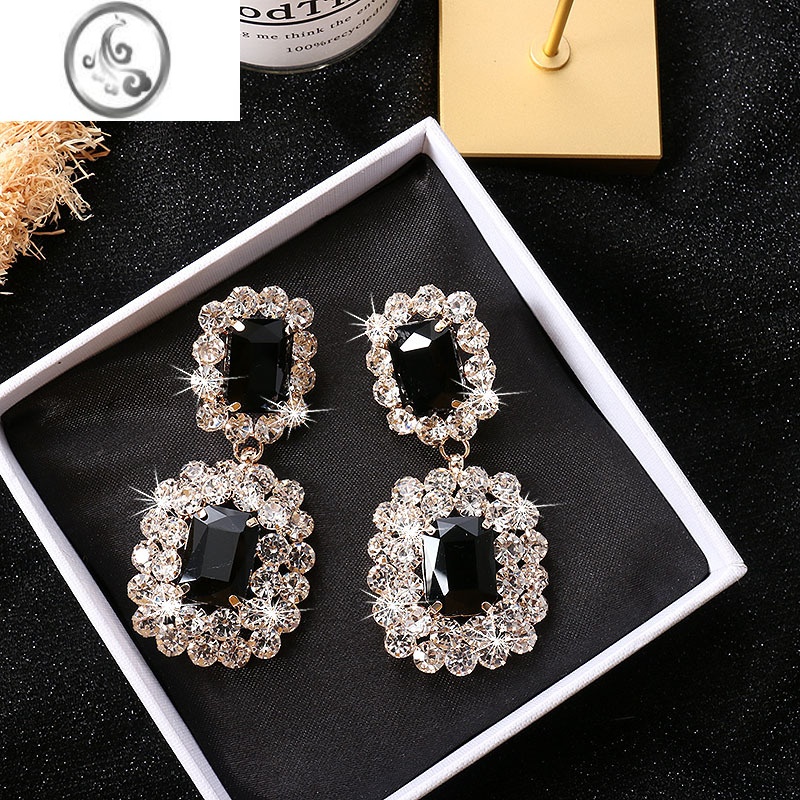 JiMi2022新款欧美巴洛克复古黑宝石耳环女 925银针耳钉夸张闪钻耳坠高清大图