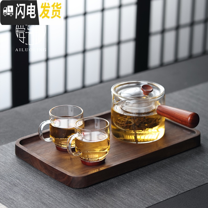 三维工匠 耐热玻璃小把杯子品茗杯 家用透明带把小茶杯个人杯牛奶杯 直身小把杯(绿把)2个装