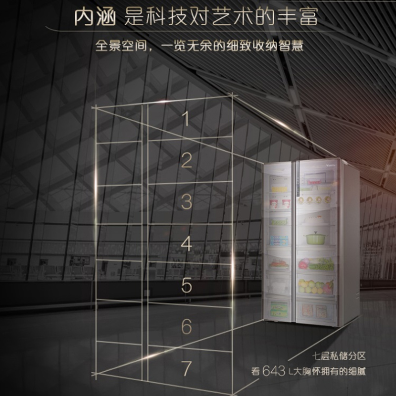 卡萨帝(Casarte)643升对开门嵌入冰箱 90°全景空间 4D恒温养 双重杀菌 BCD-643WDCSU1高清大图