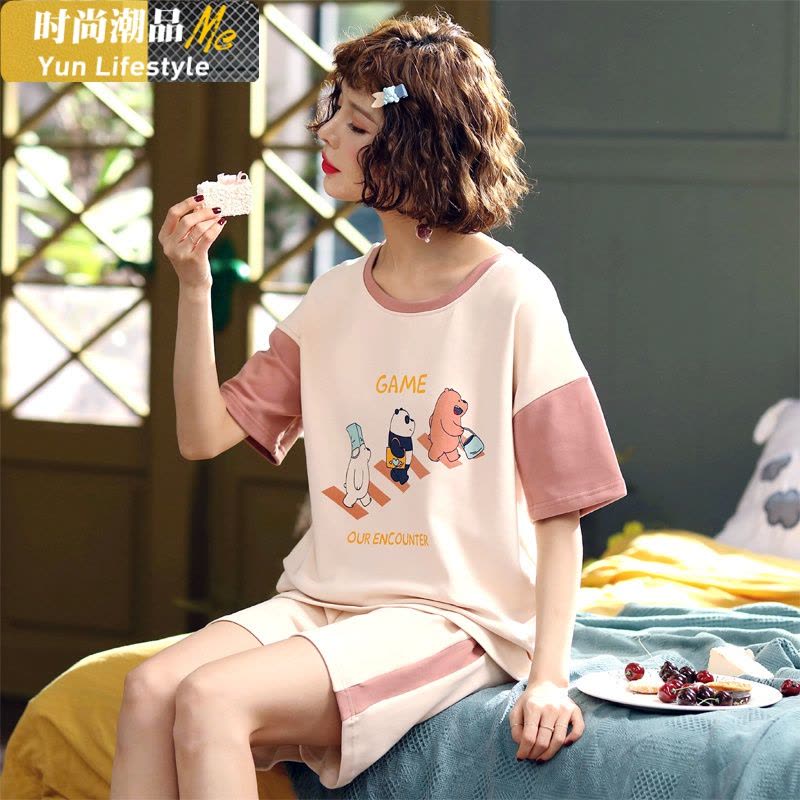 YUNWUXIN睡衣女夏季薄款棉短袖少女士夏天卡通可爱套装春秋冬家居服外穿睡衣图片