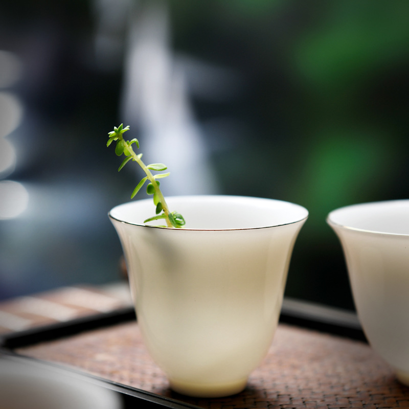 华普思德化品茗杯陶瓷主人杯小茶杯个人杯羊脂玉瓷存白色 描金-品香杯 4只装高清大图