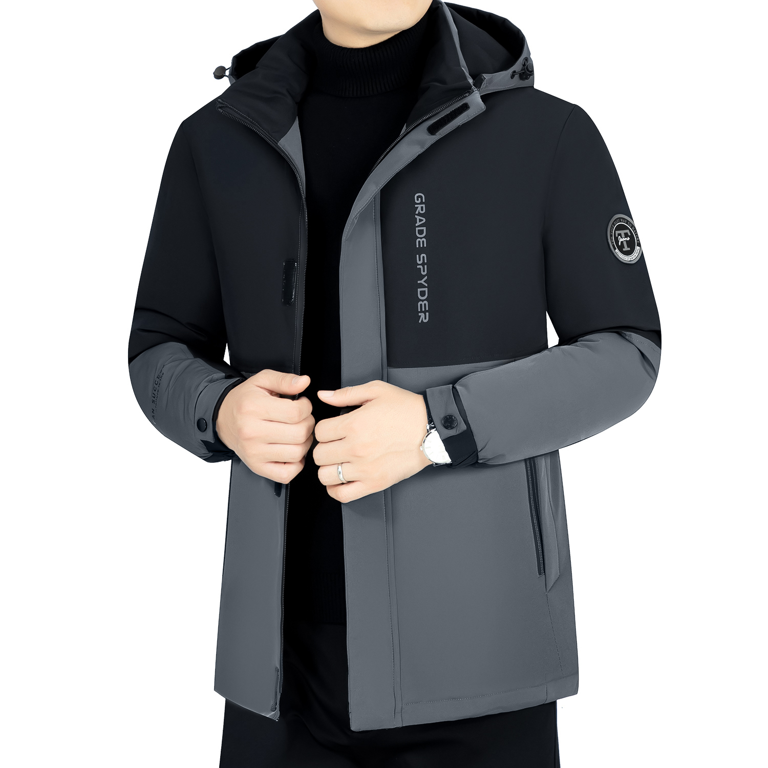 啄木鸟品牌2024新款男士羽绒棉服时尚冲锋衣冬季棉衣男加绒加款高清大图