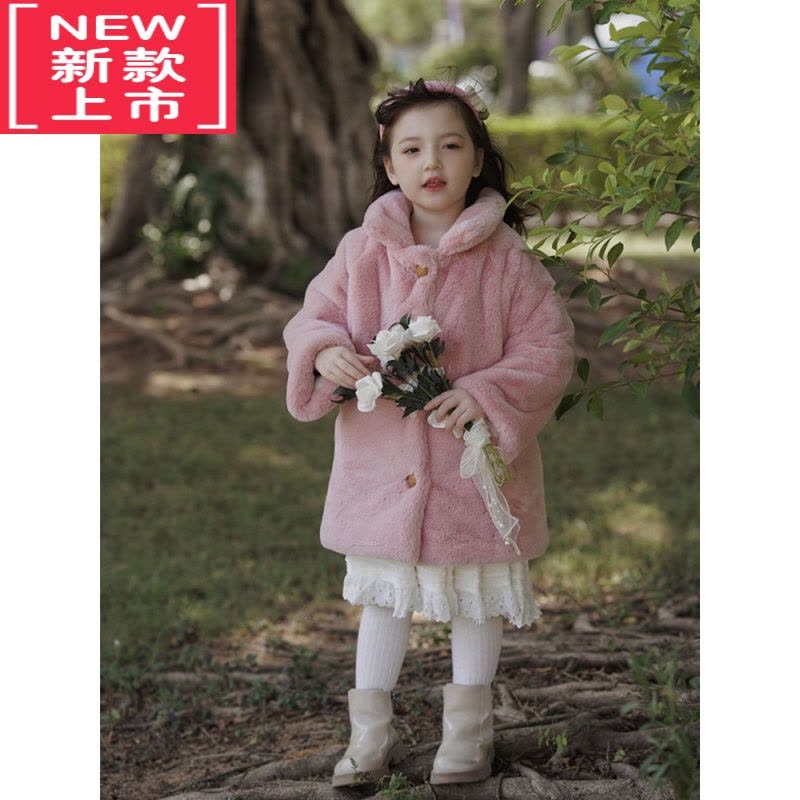 可莉允女童毛毛外套加绒厚棉袄儿童棉服冬装仿皮草长款男童宝宝棉服冬季图片