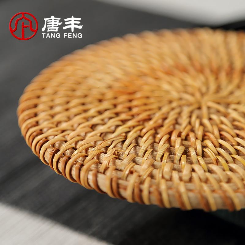 家柏饰(CORATED)陶瓷壶承干泡台简约手工仿古藤垫小号功夫茶具配件茶托圆形Z高清大图