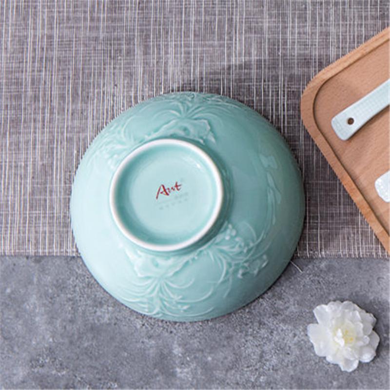 雅诚德 (Arst)中式餐具套装家用碗盘 龙泉釉青瓷组合陶瓷碗碟套装礼盒装炫彩浮雕直口高脚碗(4.5)兰花-黄金