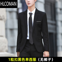 HLCOMAN正装西服套装男修身帅气韩版商务外套黑色学生休闲伴郎结婚小西服 L 1粒扣单西服无裤子