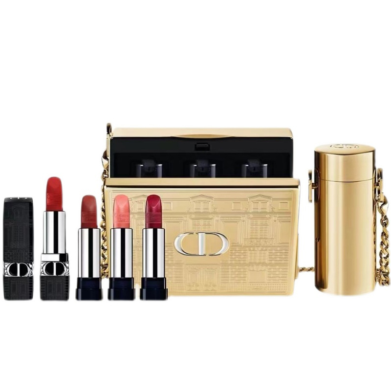Dior迪奥 2021圣诞限量烈艳蓝金唇膏4件套466 862 873 858 可拆卸斜跨口红包