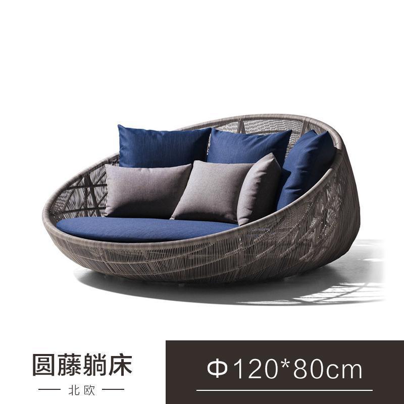 森美人户外躺床躺椅藤编室外露天游泳池创意藤椅藤沙发酒店高端躺床定制 120圆藤躺床