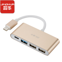 JH晶华 type-C转USB+PD接口转换器USB-C3.0HUB分线器苹果电脑扩展双USB 一变四出 金色