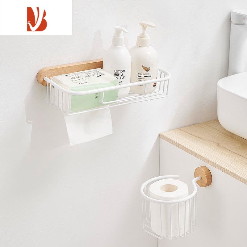 三维工匠洗手间高颜值擦手纸巾盒壁挂式实木卷筒卫生间卫生巾厕纸盒卷纸架 进口原木+白[短抽纸款]图片