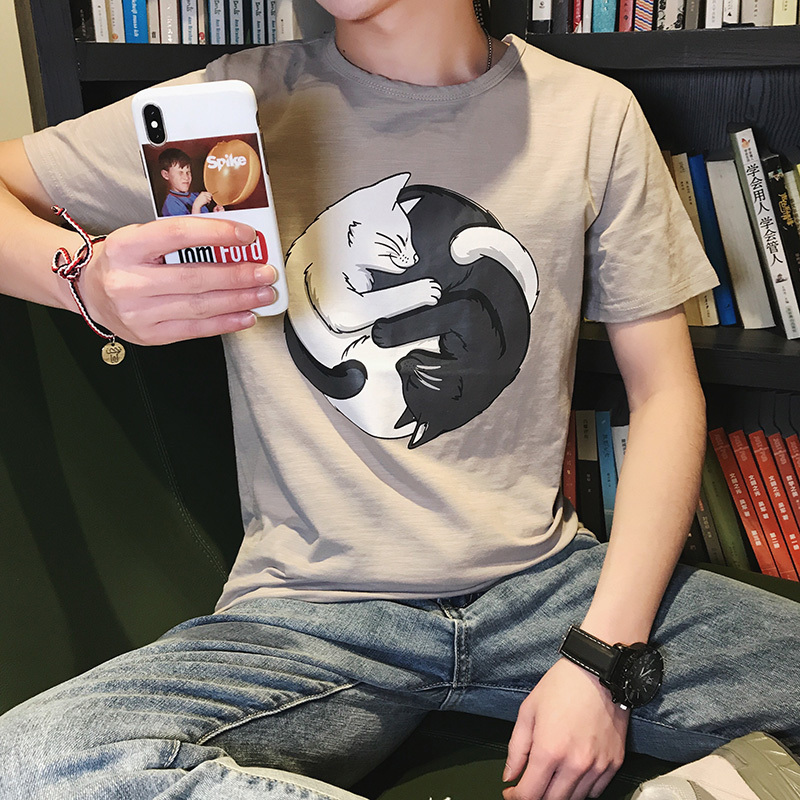 男女短袖T恤2018夏款情侣时尚青年半袖圆领体恤修身型气质打底衫
