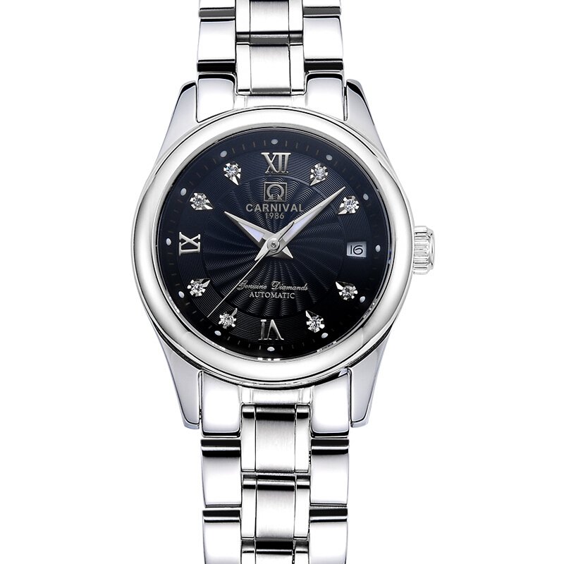 [正品联保]瑞士嘉年华(carnival)手表女士机械表时尚简约夜光防水小