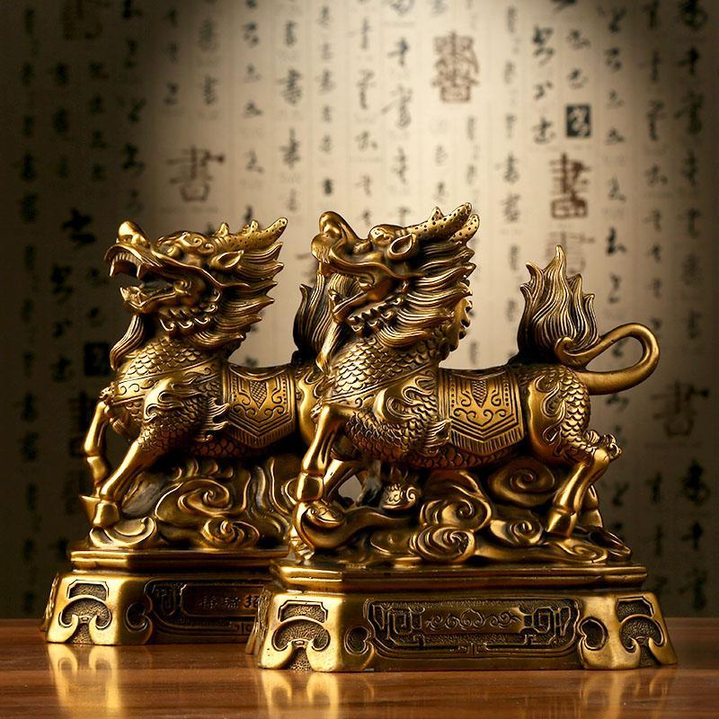 净也吉善缘 纯铜财富麒麟摆件 纳福大号威武麒麟办公室工艺品
