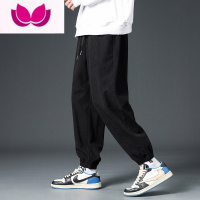 七斓灯芯绒男裤运动裤子男款束脚加绒卫裤宽松男士休闲长裤 M 2819深灰