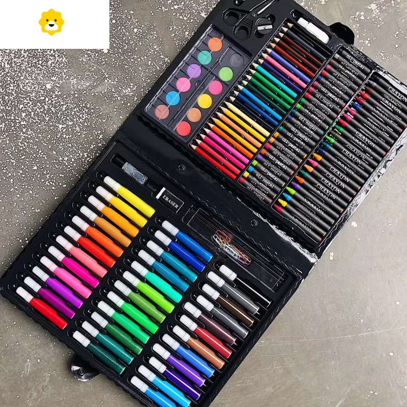 喻娄件套儿童绘画笔套装移动的画室美术礼盒水彩笔油画棒蜡笔工具