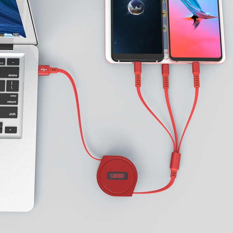 乐默(LOOMOO) 乐享伸缩一拖三充电线 LCB-153 适用安卓Type-c苹果11小米10pro/XSmax
