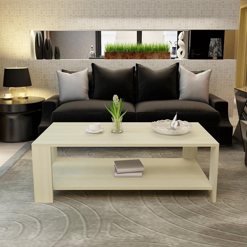 简约茶几现代客厅边几家具储物茶几双层木质小茶几咖啡桌子 枫木色100*48*42高 组装