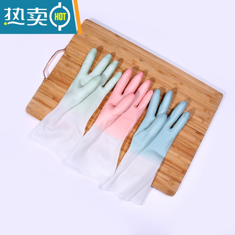 敬平洗碗手套家务洗衣洗菜做饭清洁橡胶防水防油防滑彩色厨房耐用保姆 抹茶绿 S高清大图