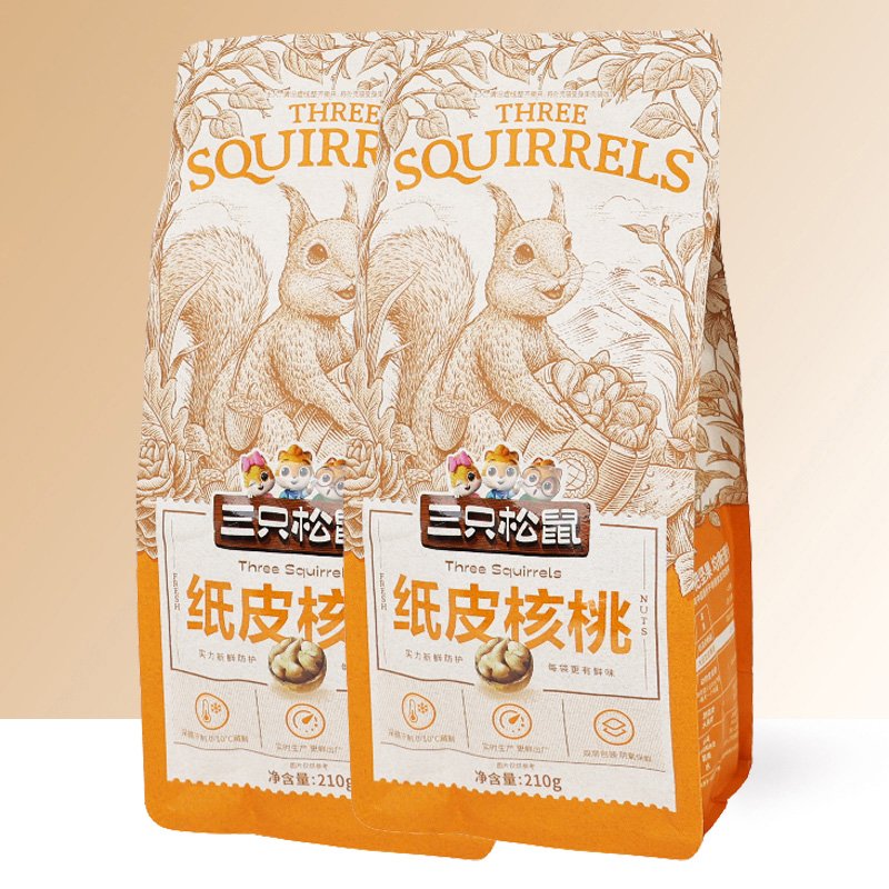 三只松鼠纸皮核桃原味薄皮坚果干果小吃纸皮核桃210g*2袋高清大图