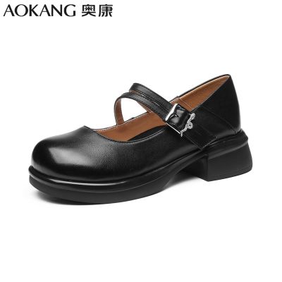奥康女鞋舒适时尚百搭玛丽珍鞋羊皮软面日常通勤休闲浅口单鞋 黑色 40码