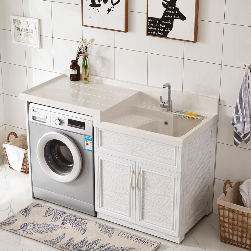 阳台洗衣柜石英石高低洗衣台带搓板滚筒洗衣机柜浴室柜组合095单开