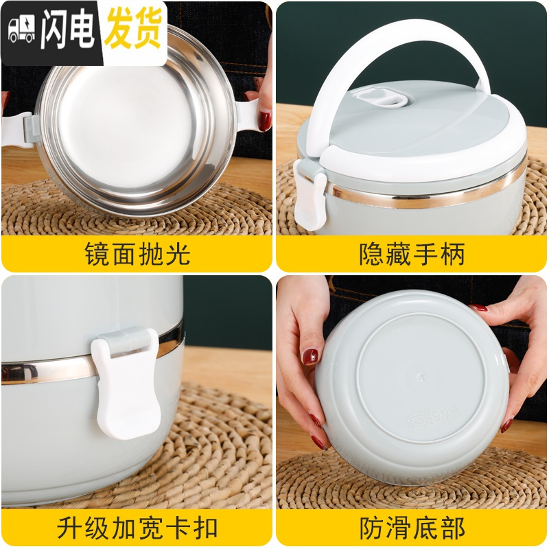 三维工匠不锈钢便当盒多层送餐具带保温袋学生上班族饭盒密封保温桶 北欧绿(三层送餐具+保温袋)